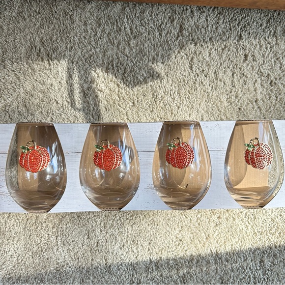 (LAST SET) NWT Haymarket Square Rhinestone Pumpkin Stemless Glasses HALLOWEEN - Picture 10 of 12